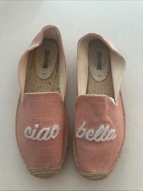 Soludos Pink 'Ciao Bella' Embroidered Espadrille Slip-Ons